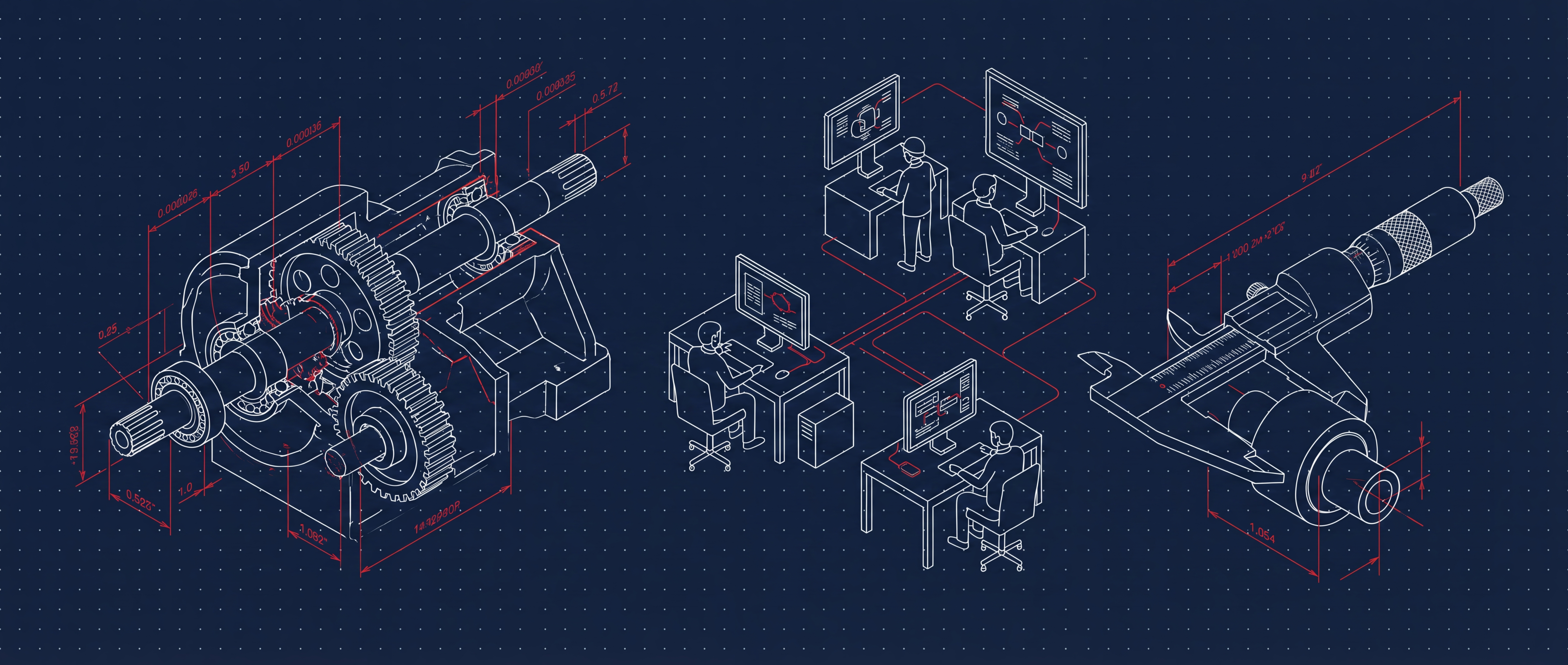 Precision gears, collaborative workstations, and measurement tools — manufacturing intelligence